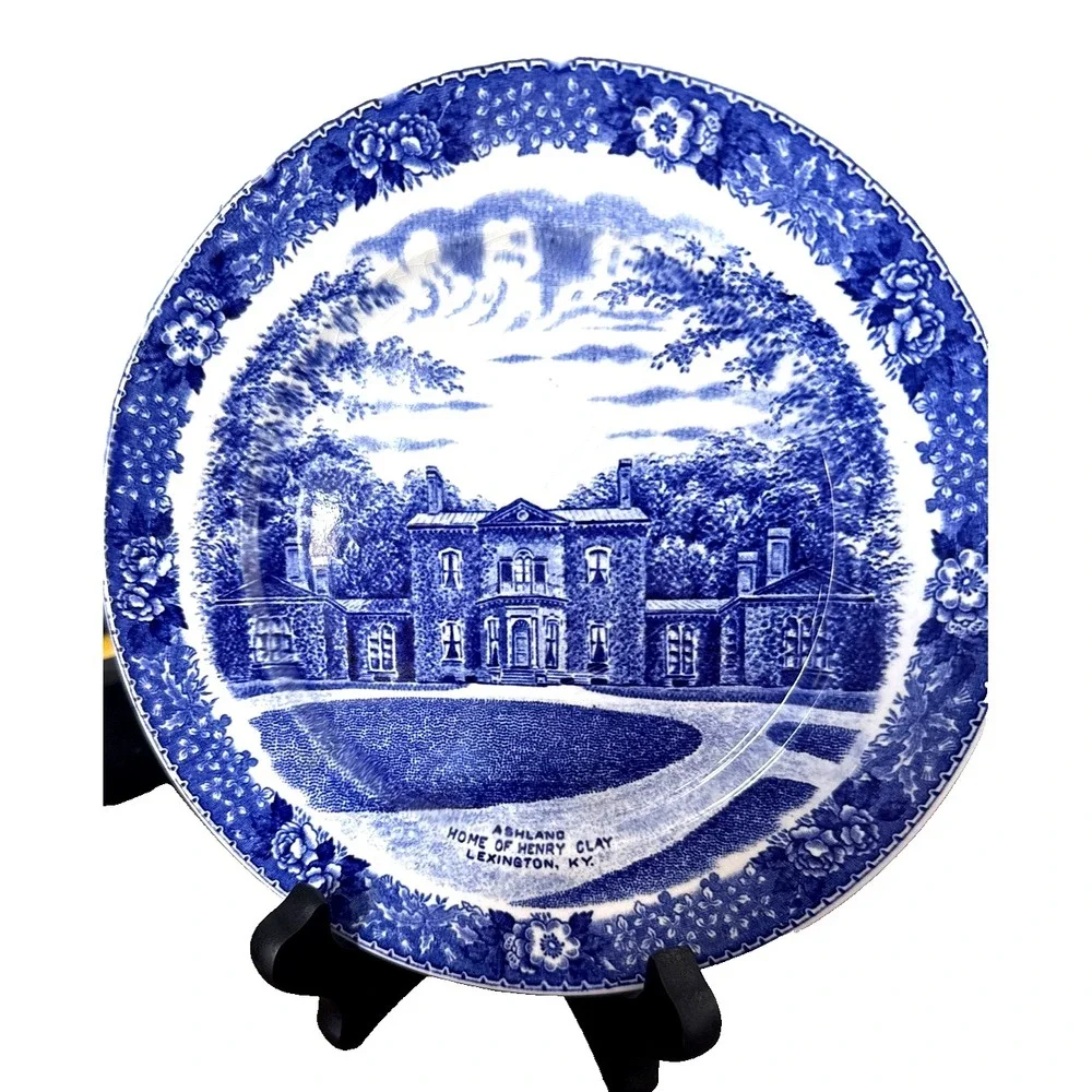 Adams Home of Henry Clay Ashland Lexington KY Blue White Plate 7 In England